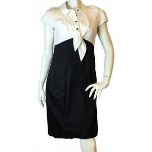 NEW GEORGES RECH women's tie front cotton dress in black white